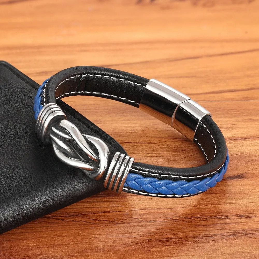 Geometric Stainless Steel Men Leather Bracelet