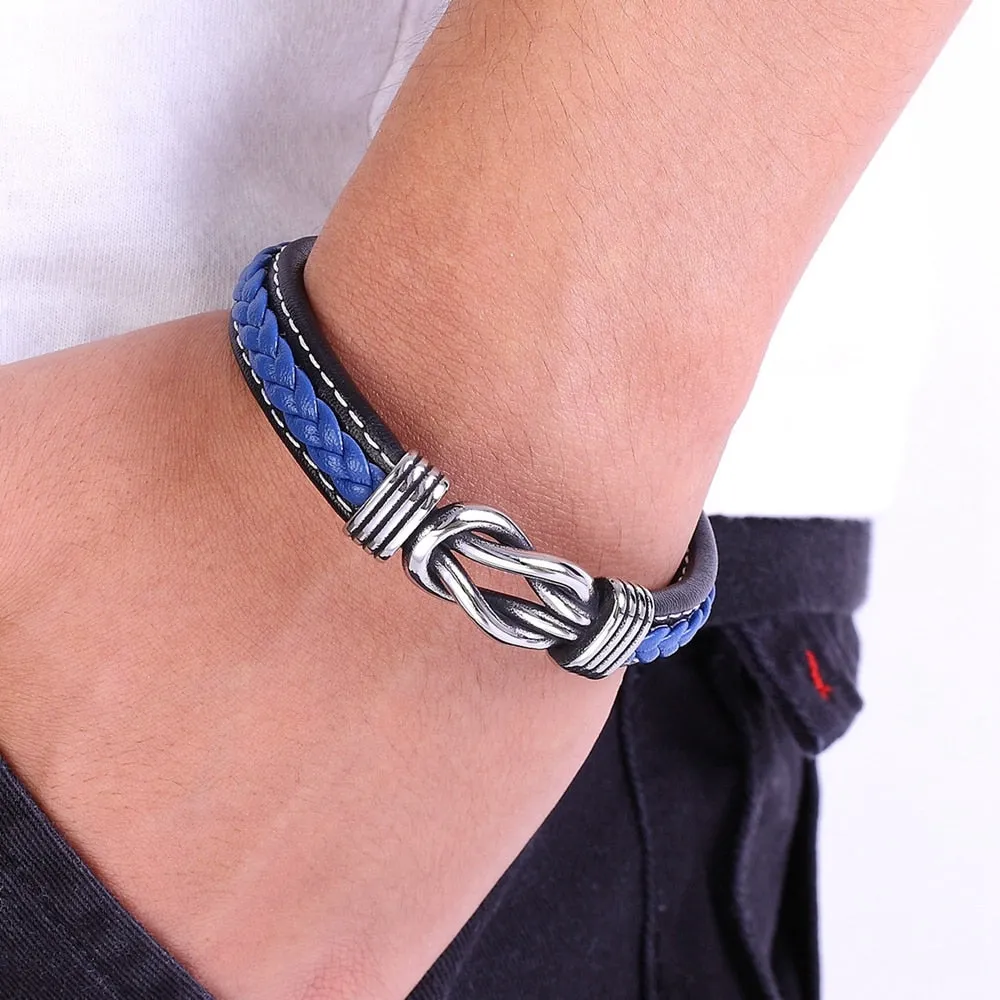 Geometric Stainless Steel Men Leather Bracelet