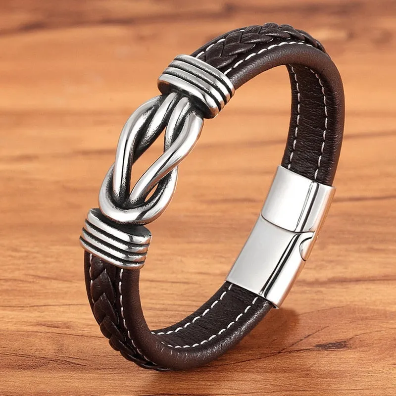 Geometric Stainless Steel Men Leather Bracelet
