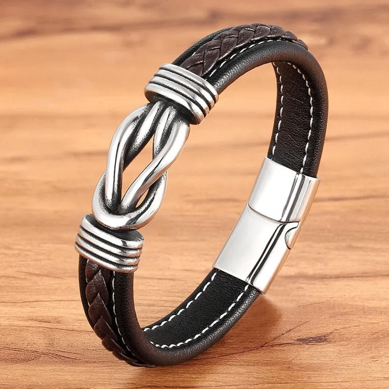 Geometric Stainless Steel Men Leather Bracelet