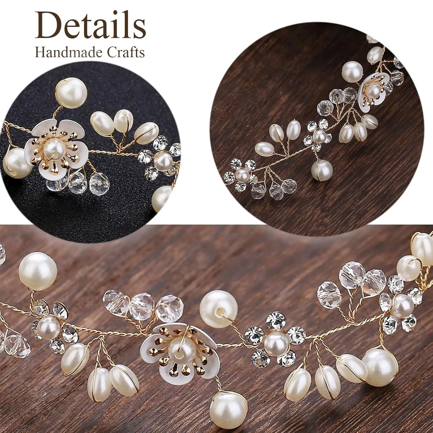 Hair Accessories: Bridal Pearl Flower Headpiece Headband for Girls, Flower Girls, and Women (Gold)