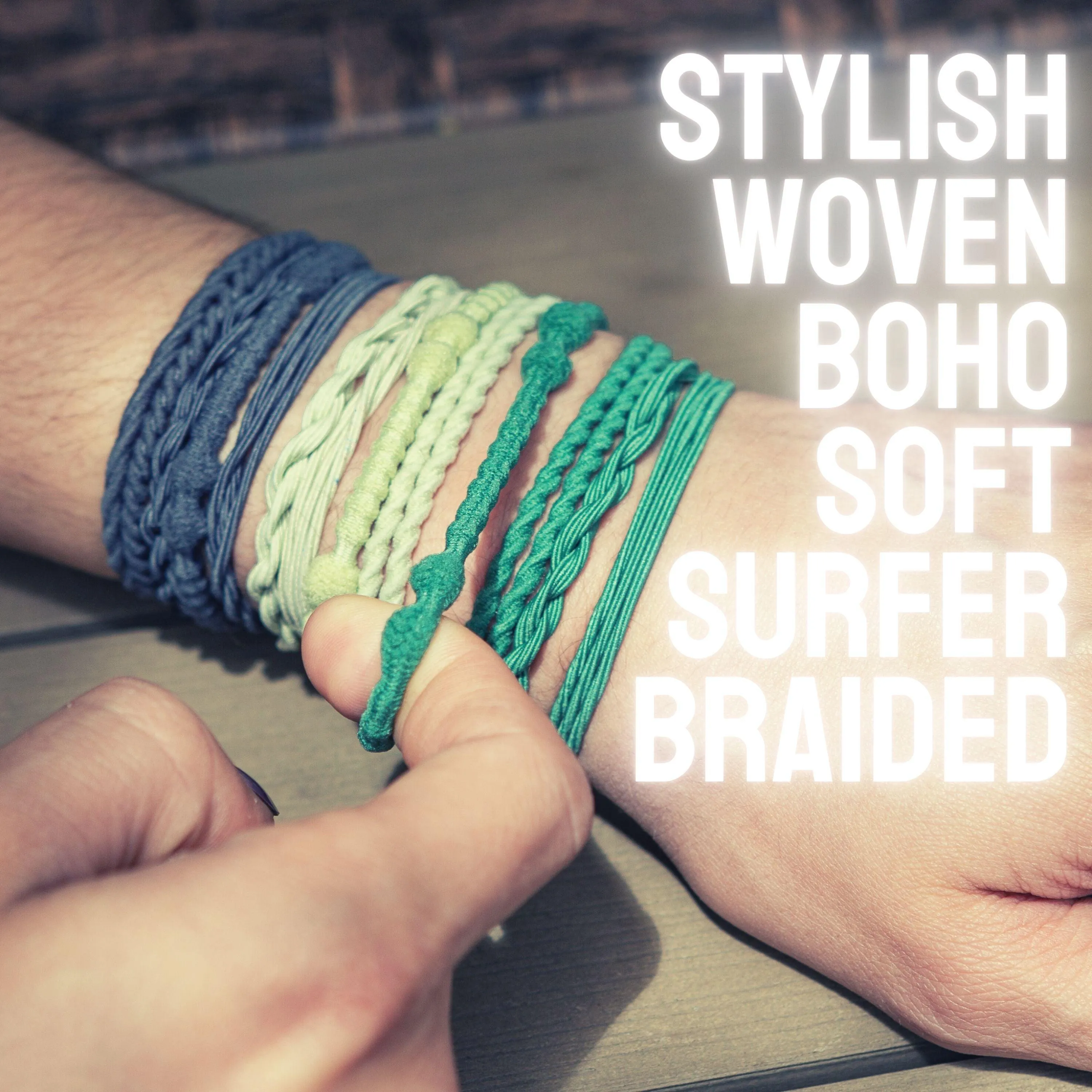 Hair Tie Bracelet Set of 15: Handmade Braided Rope Hair Elastics