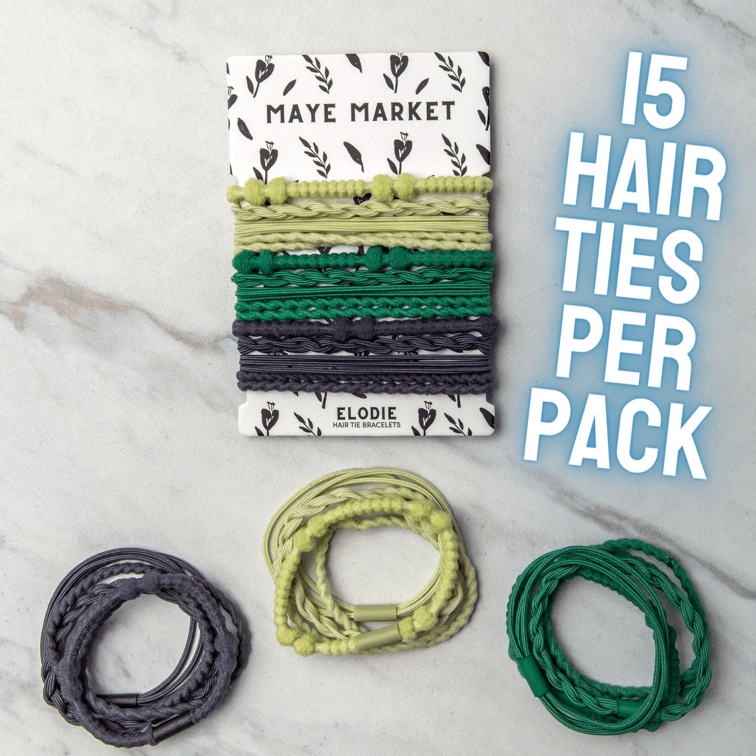 Hair Tie Bracelet Set of 15: Handmade Braided Rope Hair Elastics