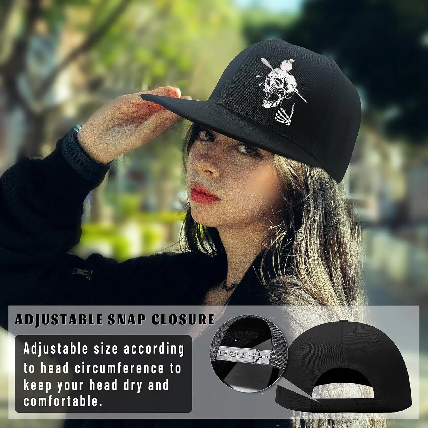 Horror Grim Reaper Scythe Hats Flat Bill Snap Back Hats for Men Flat Brim Black Baseball Cap Devil Skull Finger Snapback