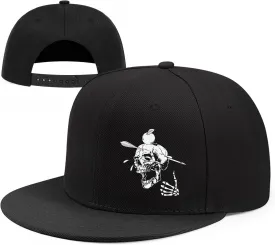 Horror Grim Reaper Scythe Hats Flat Bill Snap Back Hats for Men Flat Brim Black Baseball Cap Devil Skull Finger Snapback