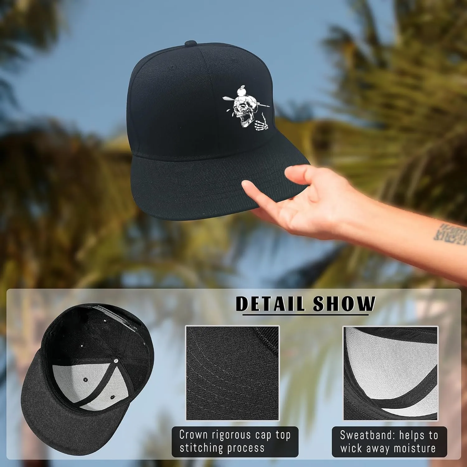 Horror Grim Reaper Scythe Hats Flat Bill Snap Back Hats for Men Flat Brim Black Baseball Cap Devil Skull Finger Snapback
