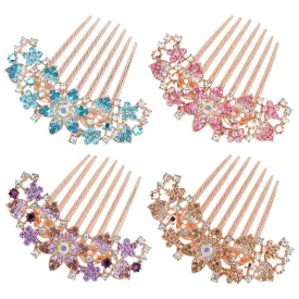 inSowni 4 Pack Luxury Glitter Sparkly Jeweled Gems Crystals Rhinestones Gold Metal Hair Side Combs Slides with Long Teeth Hair Bun Chignon Accessories Hairpins Barrettes Clips for Women Girls