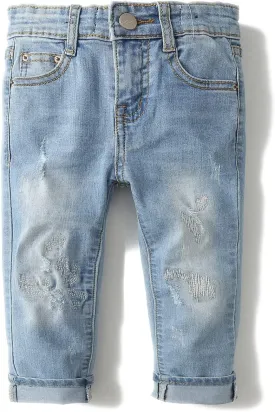 KIDSCOOL SPACE Baby Girl Boy Jeans,Elastic Band Inside with D-Rings Ripped Denim Pants