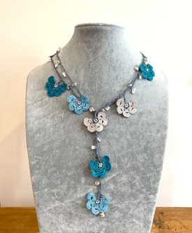 Lariat with Fan Motif - Cream, Aqua, & Teal