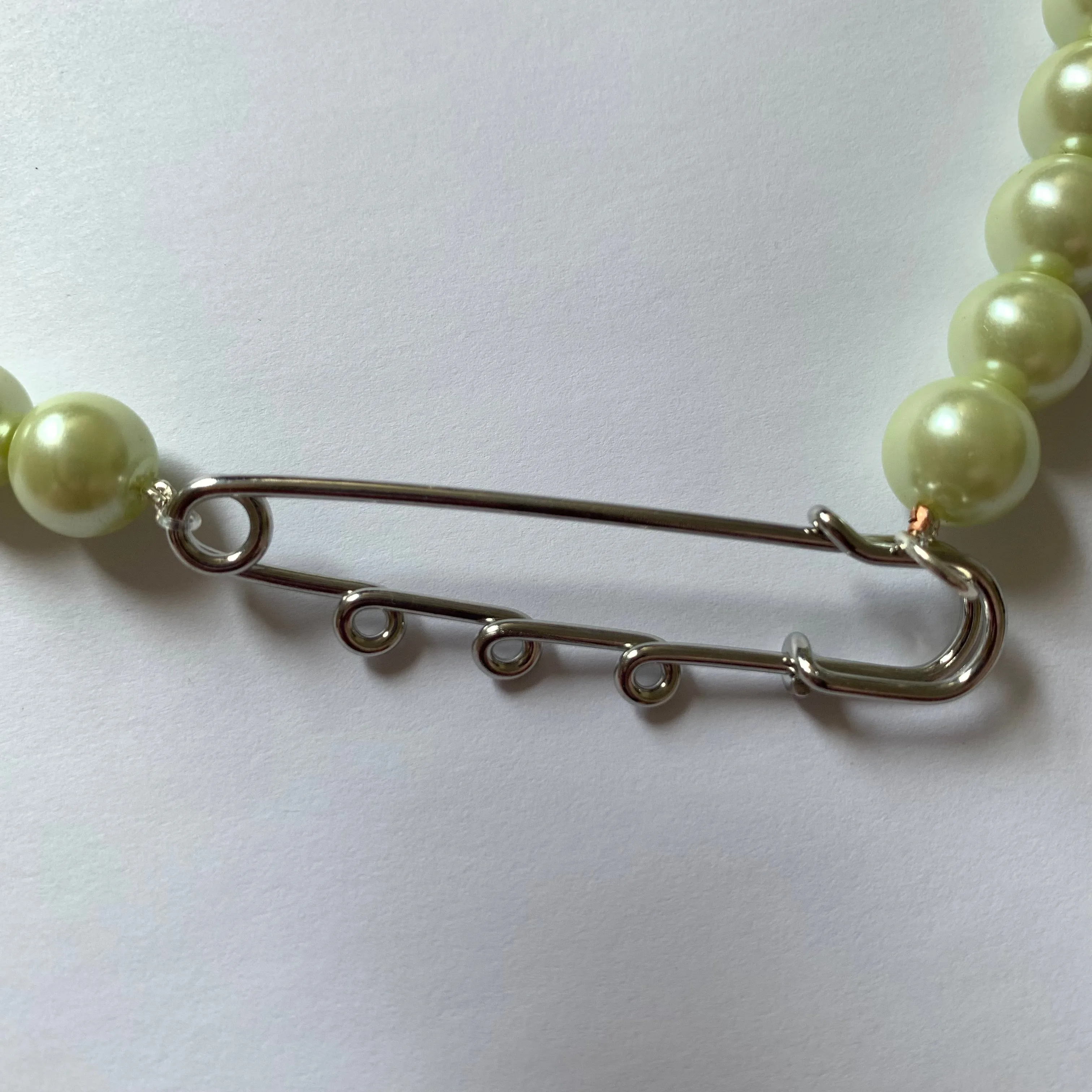 Lime Pearl Safety Pin Necklace