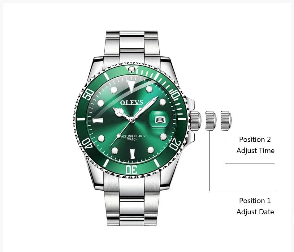 Mens Watches Top Brand Luxury Fashion Waterproof Luminous Hand Green