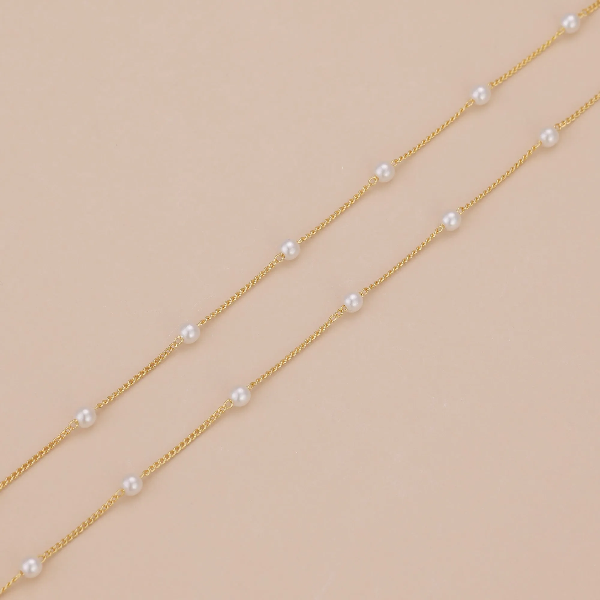 N009 satellite dainty gold Pearl Choker necklace