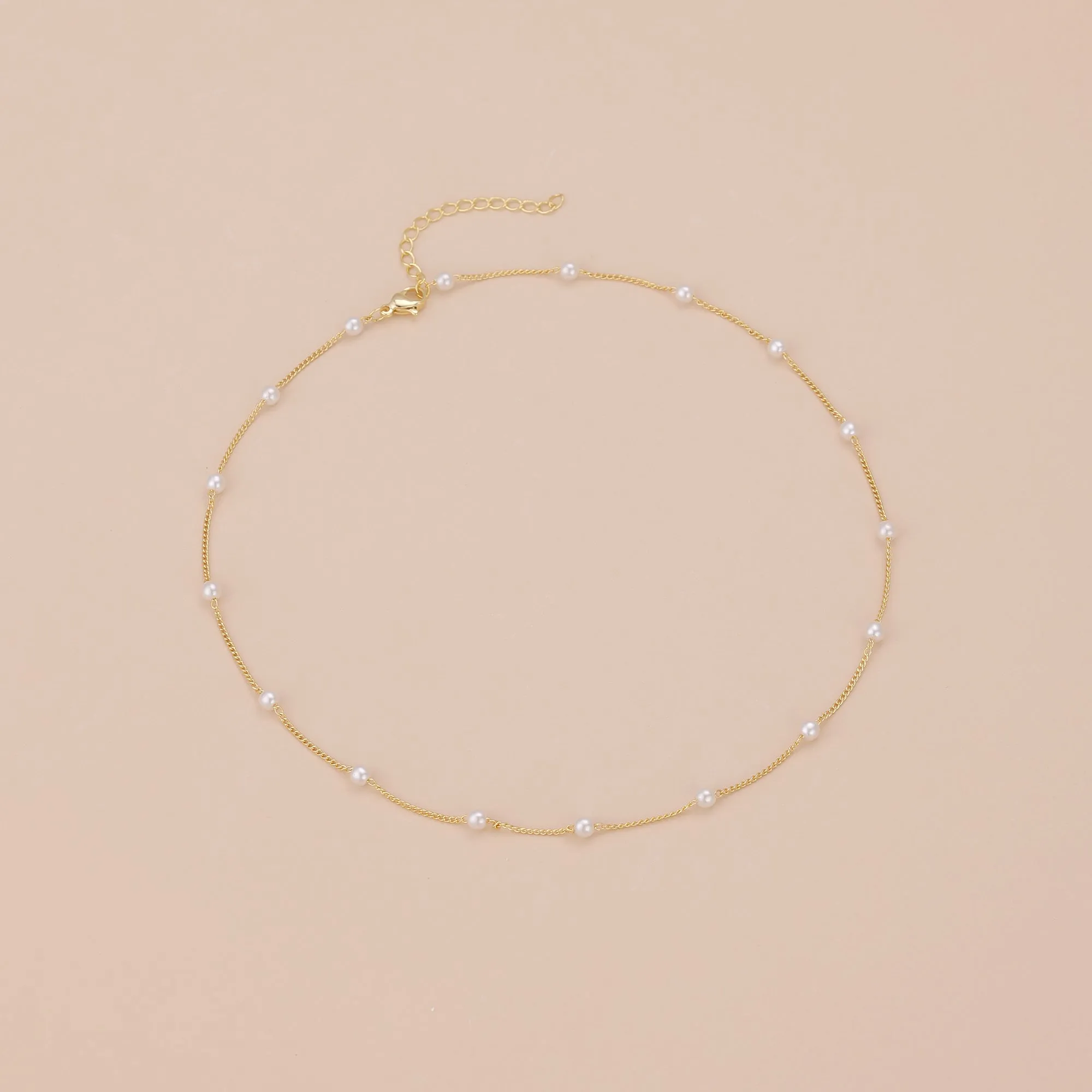N009 satellite dainty gold Pearl Choker necklace