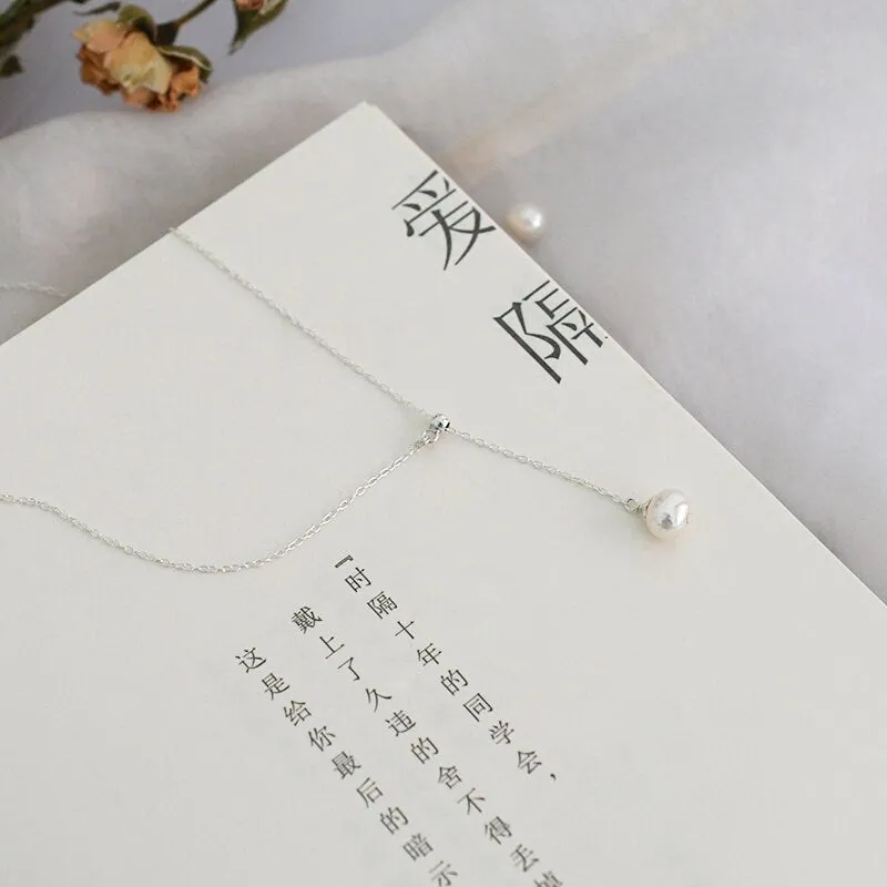 Natural Freshwater Pearl Necklace, Silver Pearl Y Necklace, Dainty Pearl Necklace, Bridal Necklace, Bridesmaids Necklace, Wedding Lariat