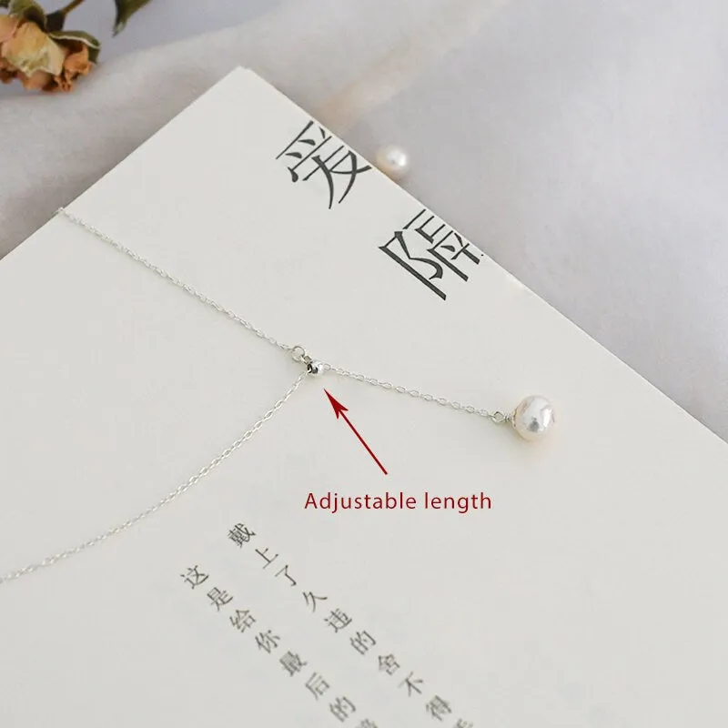 Natural Freshwater Pearl Necklace, Silver Pearl Y Necklace, Dainty Pearl Necklace, Bridal Necklace, Bridesmaids Necklace, Wedding Lariat