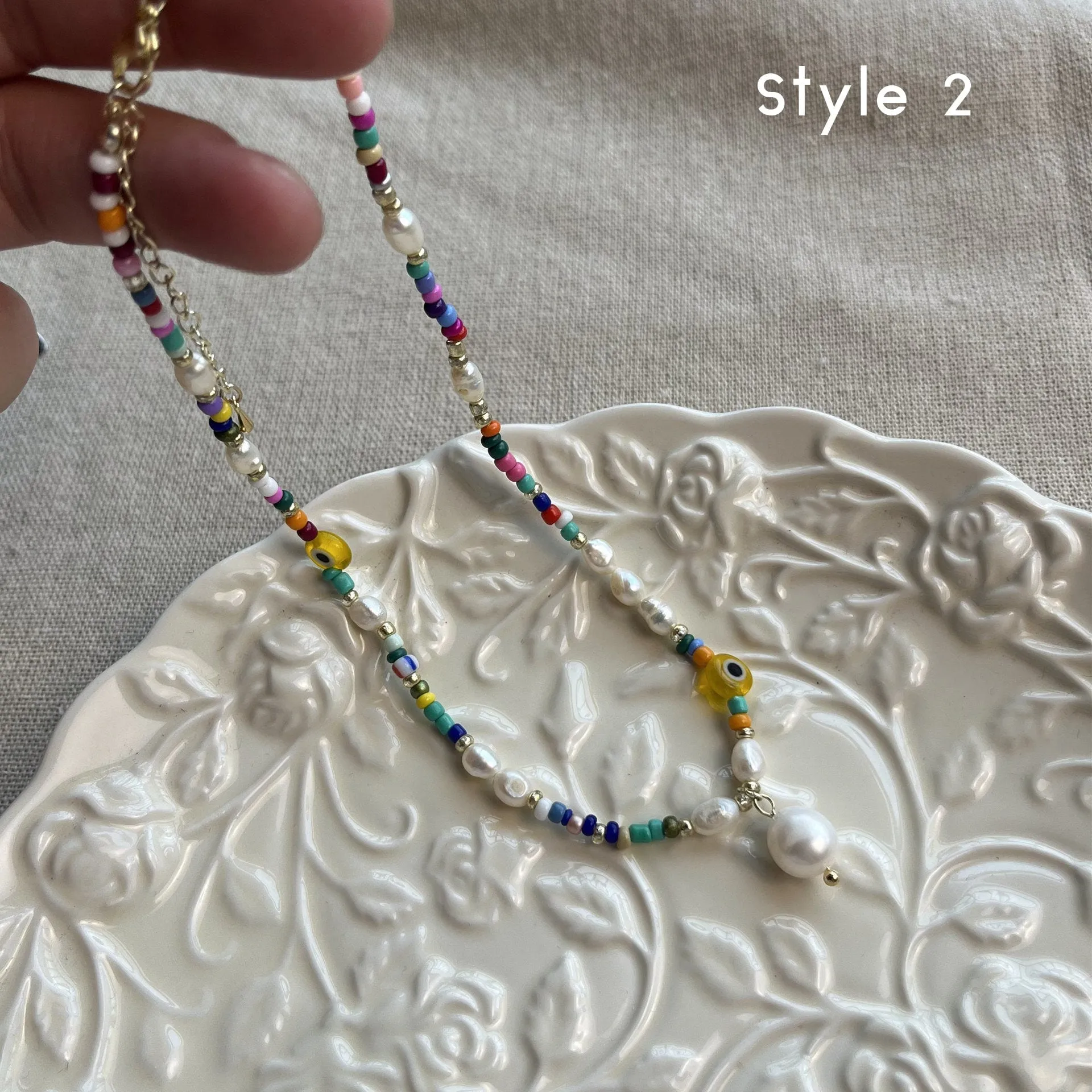 Natural Pearl Beaded Necklace, Colorful Necklace, Hippie Necklace, Pearl Rainbow Necklace, Freshwater Pearl Necklace, Summer Beaded Necklace