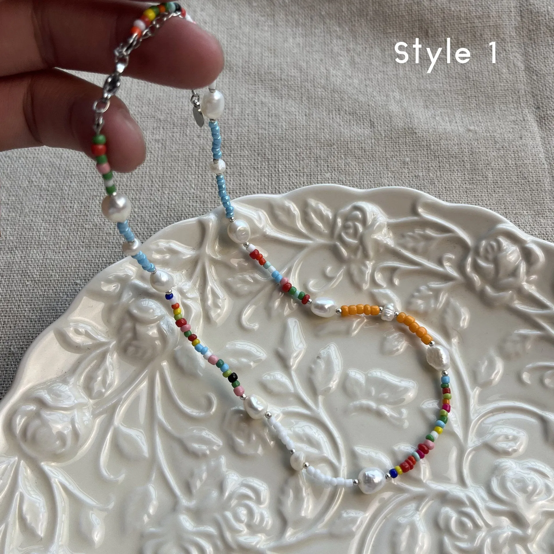 Natural Pearl Beaded Necklace, Colorful Necklace, Hippie Necklace, Pearl Rainbow Necklace, Freshwater Pearl Necklace, Summer Beaded Necklace