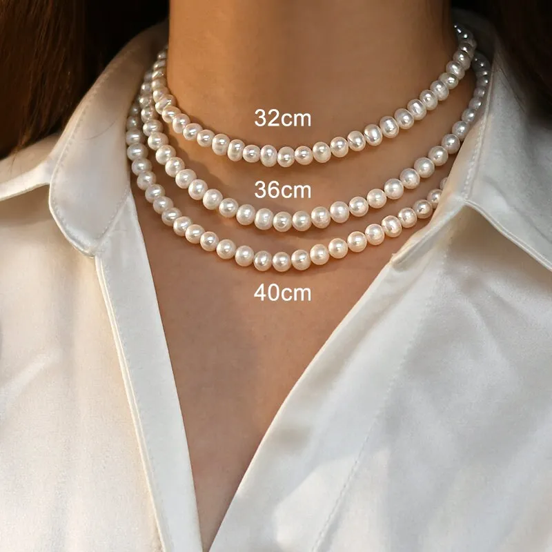 Natural Pearl Chokers, Fresh Water Pearl Necklace, Simple Classic Beaded Pearls Necklace, 6-7mm Pearl Bridal Necklace, Wedding Necklace