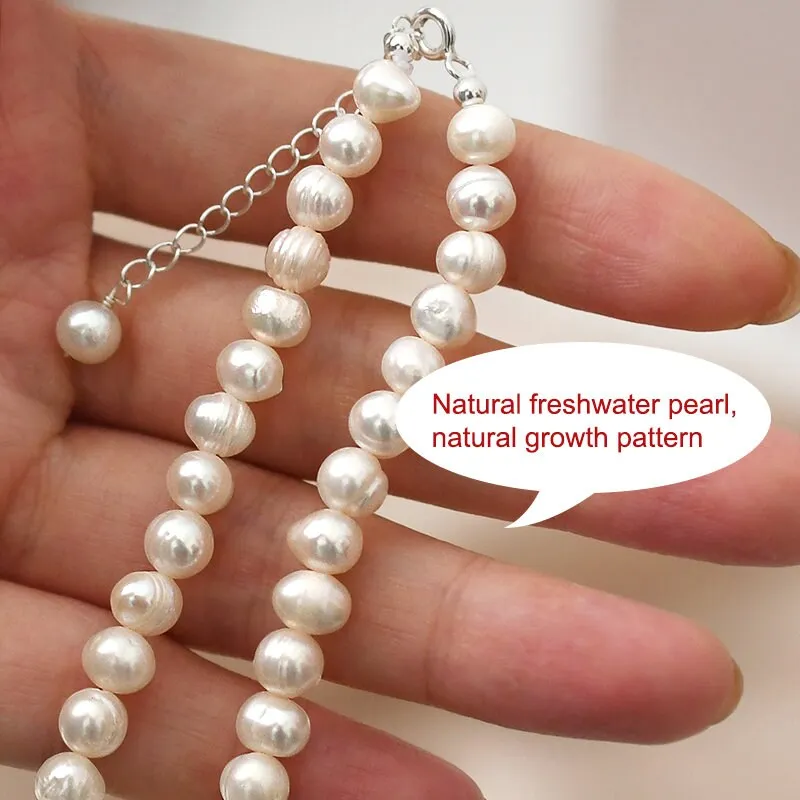 Natural Pearl Chokers, Fresh Water Pearl Necklace, Simple Classic Beaded Pearls Necklace, 6-7mm Pearl Bridal Necklace, Wedding Necklace