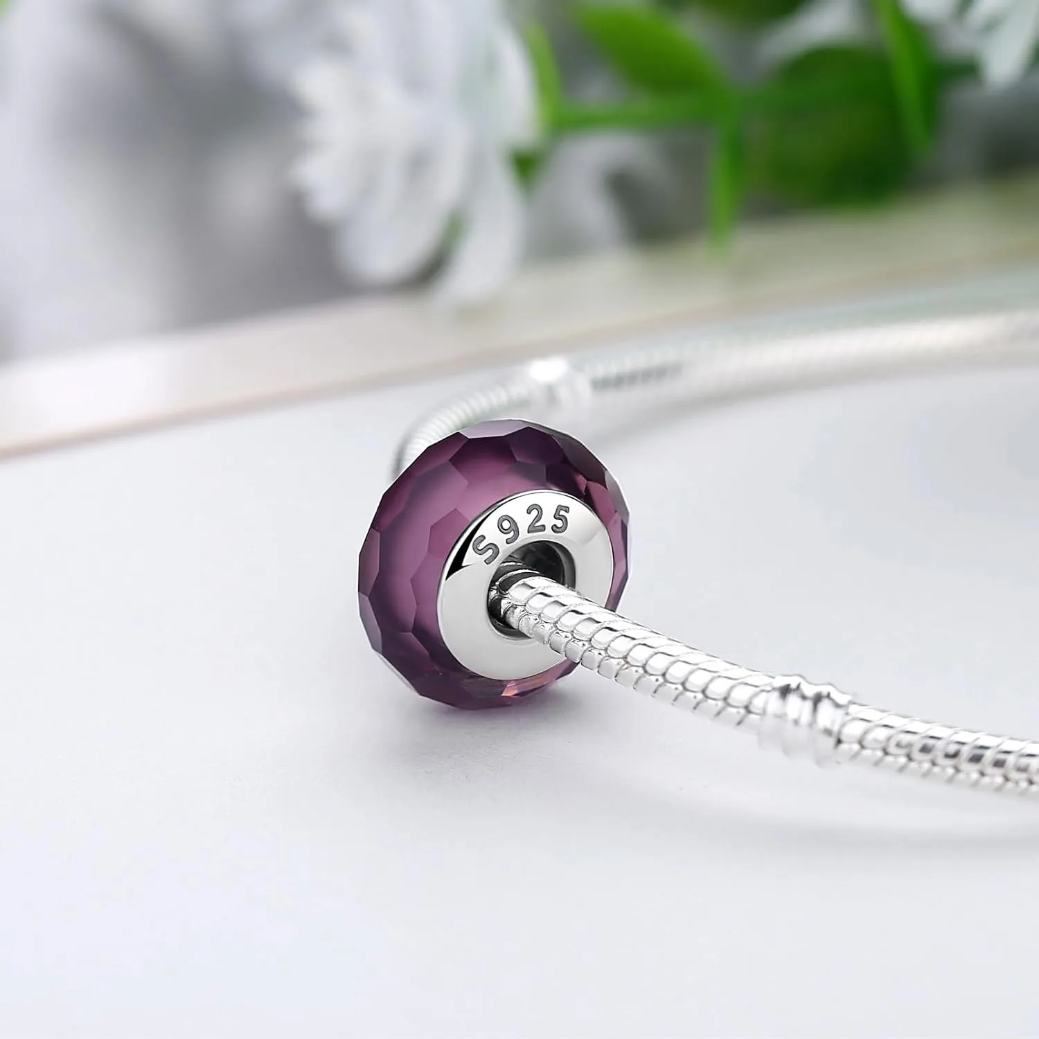 Nbsameng Murano Glass 925 Sterling Silver Charms Transparent Flower Bead Multiple Colors for Women Bracelet & Necklace Jewelry Gifts