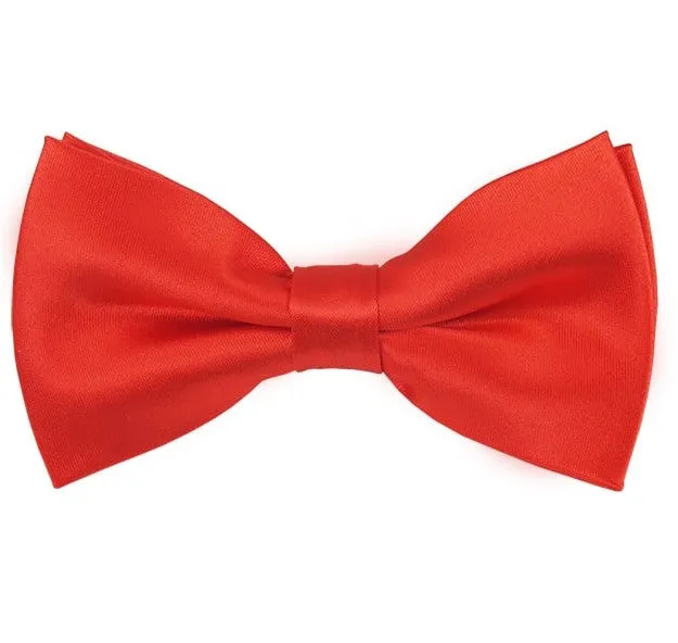 New Solid Satin Pretied Bow Ties - Coral Red