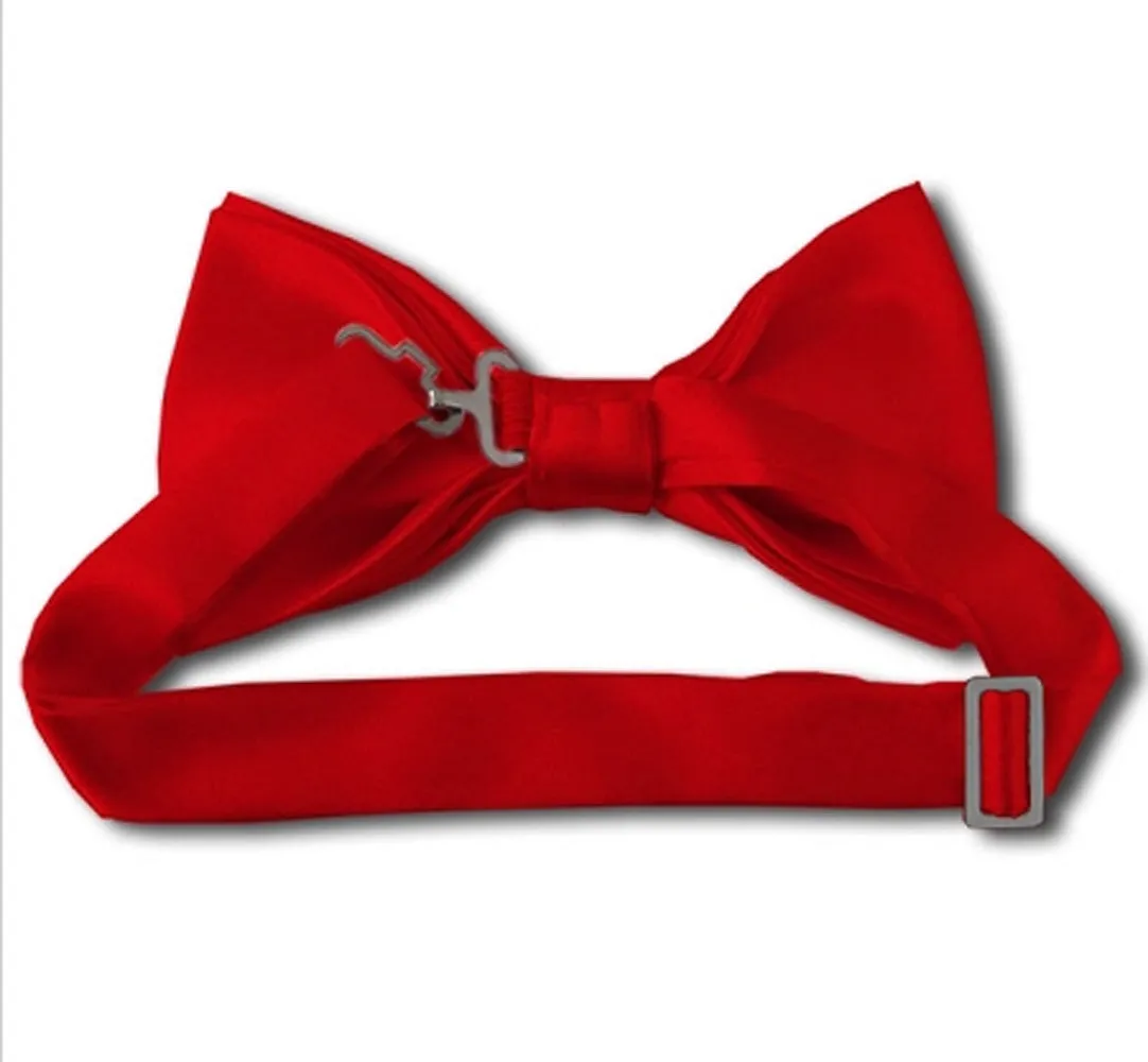 New Solid Satin Pretied Bow Ties - Coral Red