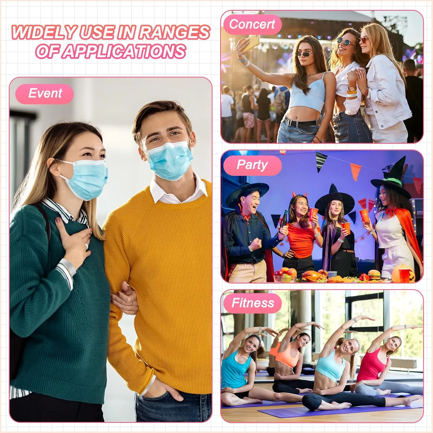 PATIKIL Paper Wristbands for Events, 500 Pack Neon Party Wrist Bands, Colored Waterproof Concert Identification Wristbands Hand Bands for Bar Entrance Admission Silver