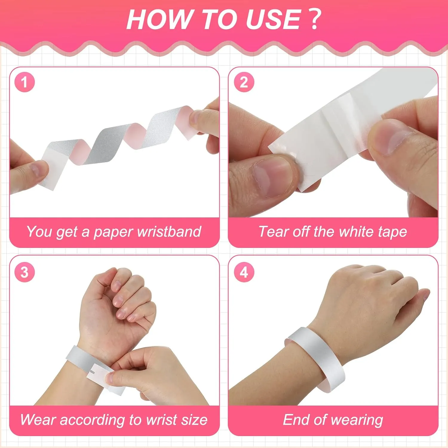 PATIKIL Paper Wristbands for Events, 500 Pack Neon Party Wrist Bands, Colored Waterproof Concert Identification Wristbands Hand Bands for Bar Entrance Admission Silver