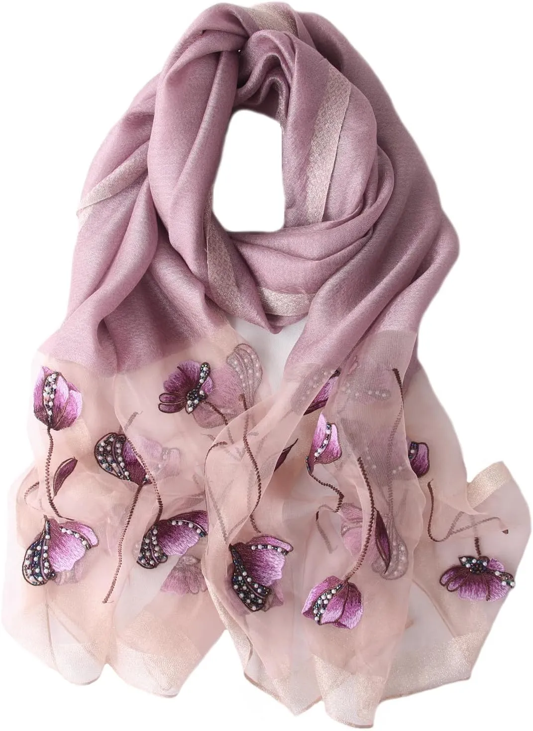 Purple Silk Scarf and Shawl - Elegant Embroidered Silk Scarf