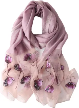 Purple Silk Scarf and Shawl - Elegant Embroidered Silk Scarf