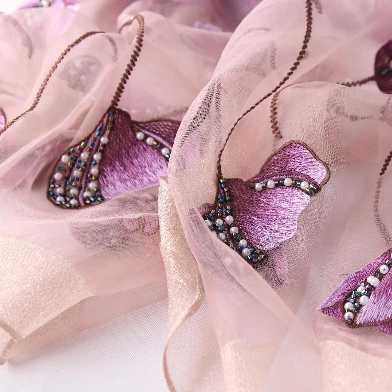 Purple Silk Scarf and Shawl - Elegant Embroidered Silk Scarf