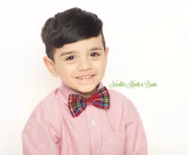 Red & Green Scottish Tartan Plaid Bow Tie, Pre Tied