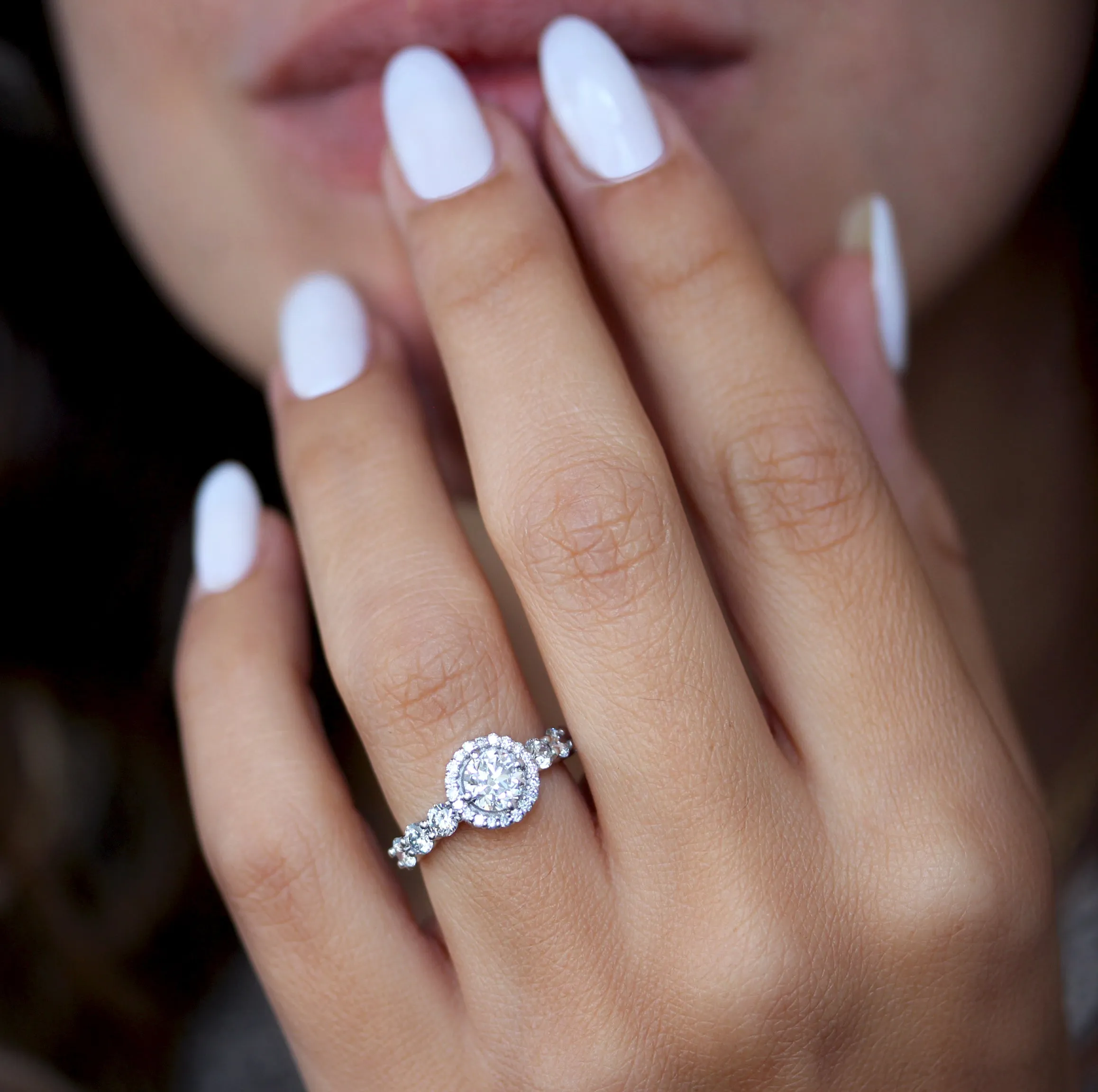 Round 1.0ct diamond halo engagement ring, "Aspen"