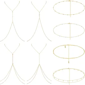 SAILIMUE 8 Pcs Body Chain Belly Chain For Women Sexy Minimalist Rhinestone Pearl Beads Waist Chain Necklace Adjustable Summer Beach Bikini Body Jewelry Gold Silver Tone