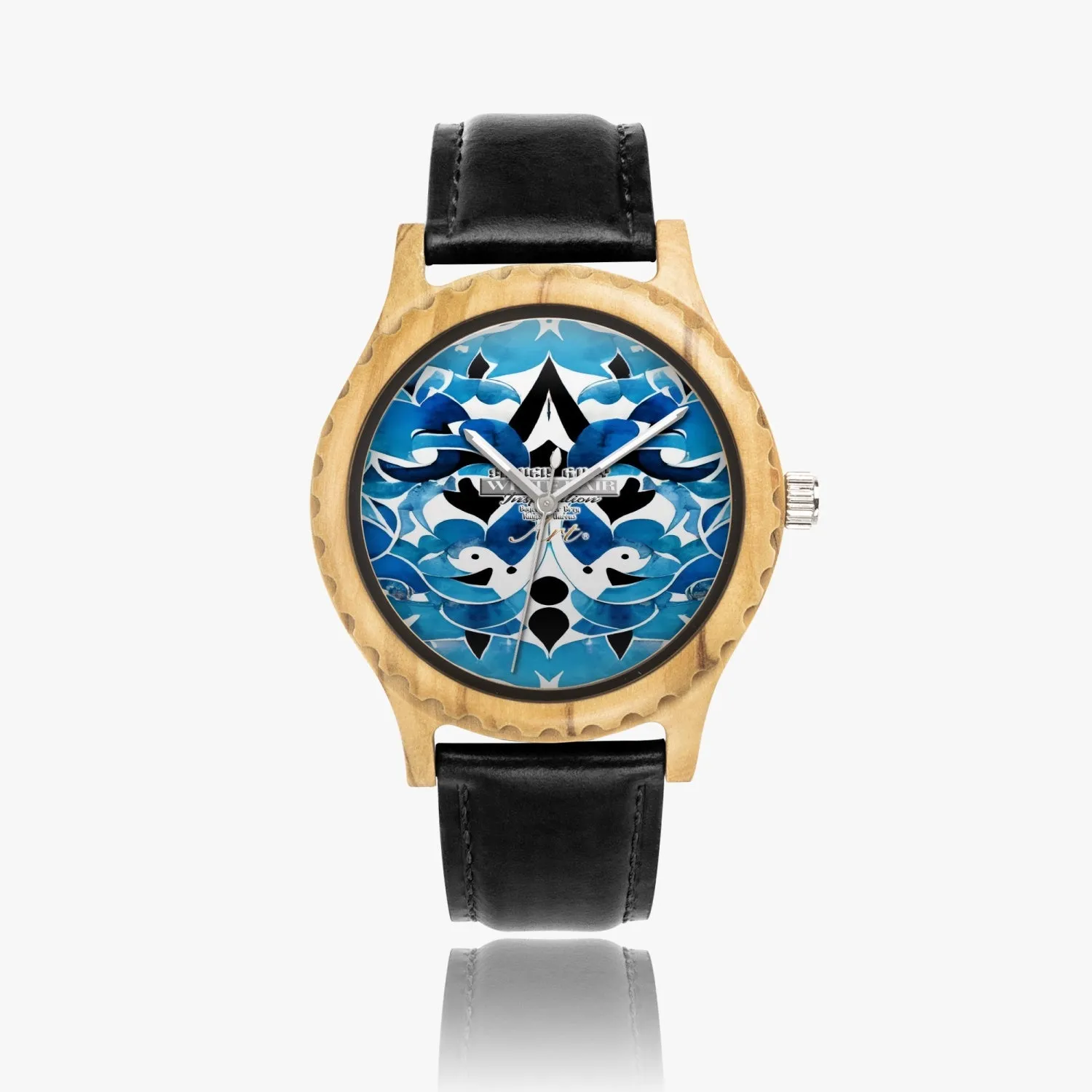 Silver grey white hair inspiration abstract Italian Olive Lumber Wooden Watch - Leather Strap