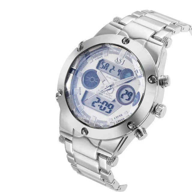 Stainless Steel Dual Display Watch For Men