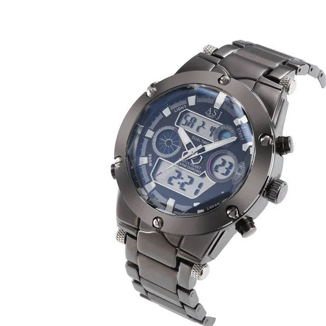 Stainless Steel Dual Display Watch For Men