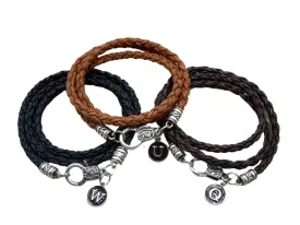Triple Wrap Braided Leather Bracelet with Initial Letter Charm