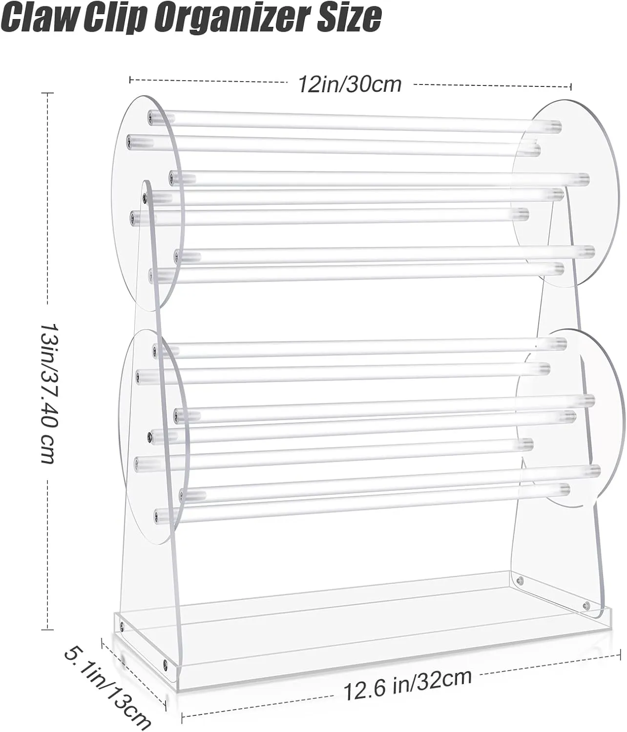 Uquelic Acrylic Claw Clip Organizer, 360-Degree Rotating Hair Clip Organizer, Claw Clip Holder and Storage Display Clear Stand for Women (Bilayer)