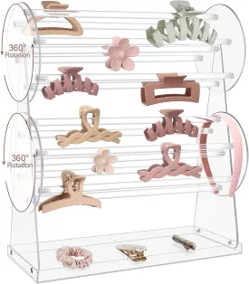 Uquelic Acrylic Claw Clip Organizer, 360-Degree Rotating Hair Clip Organizer, Claw Clip Holder and Storage Display Clear Stand for Women (Bilayer)