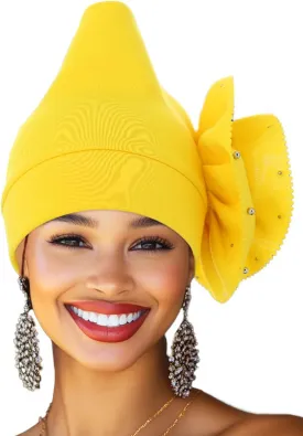 Urieo African Turban Headwrap Flower Head Wrap Cap Pre-Tied Pearl Head Scarf for Women