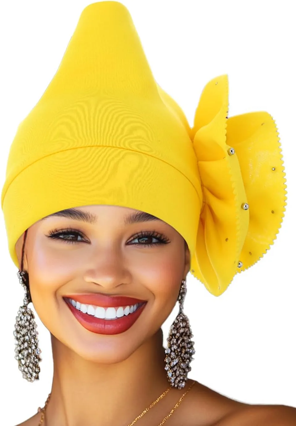 Urieo African Turban Headwrap Flower Head Wrap Cap Pre-Tied Pearl Head Scarf for Women