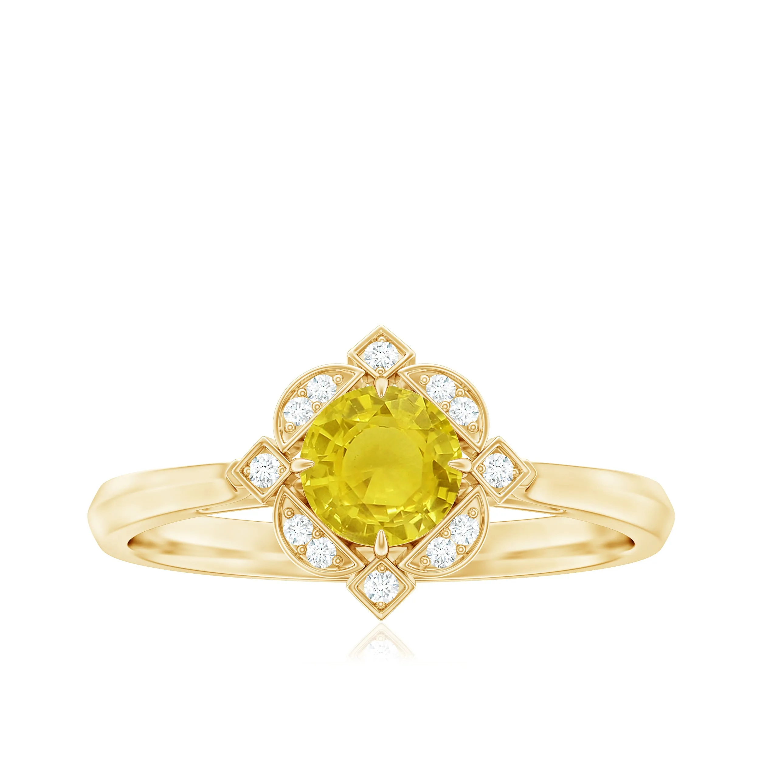 Vintage Style Yellow Sapphire and Diamond Engagement Ring