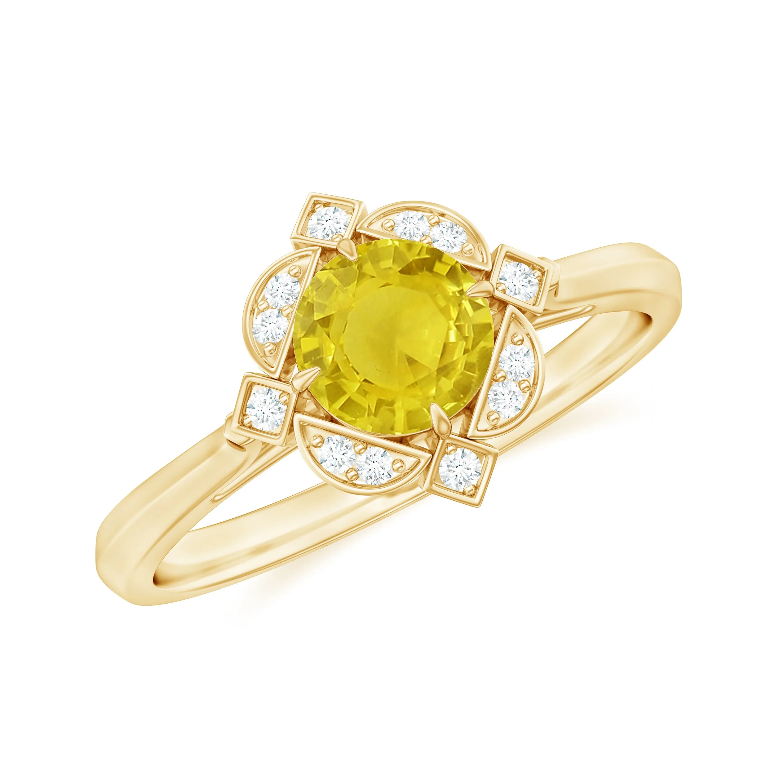Vintage Style Yellow Sapphire and Diamond Engagement Ring