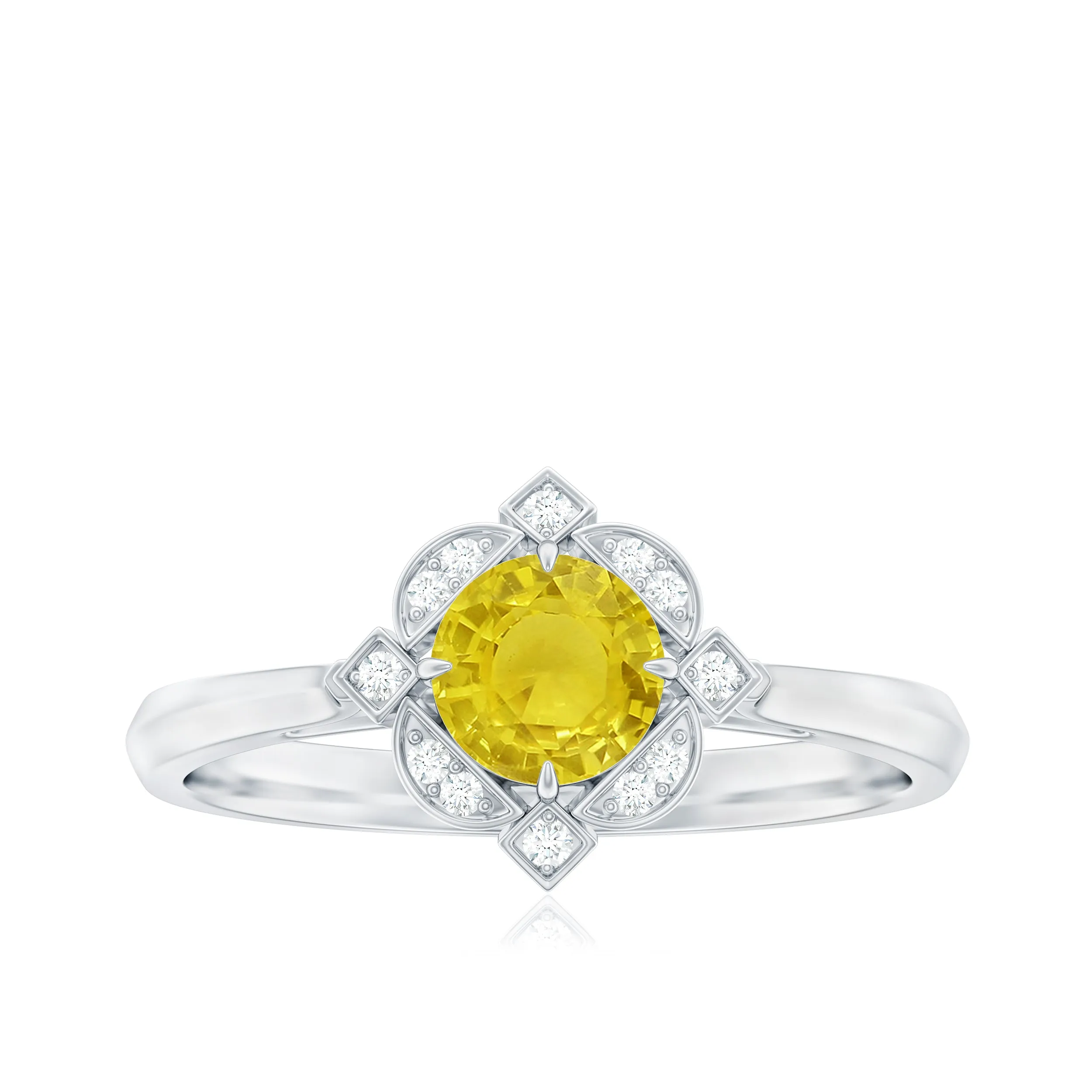 Vintage Style Yellow Sapphire and Diamond Engagement Ring