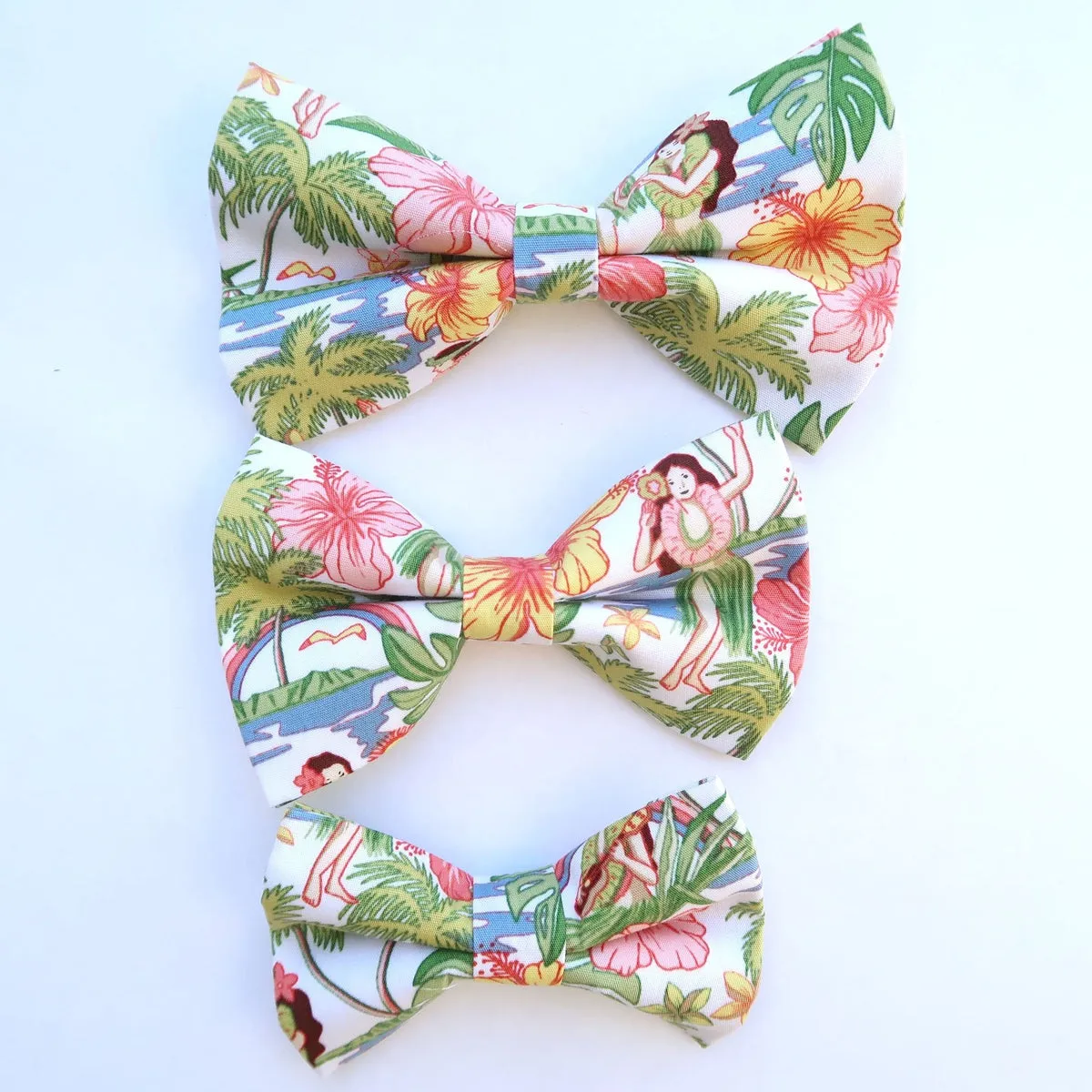 White Hula Girl Dog's Bow Tie