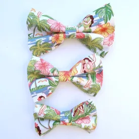 White Hula Girl Dog's Bow Tie
