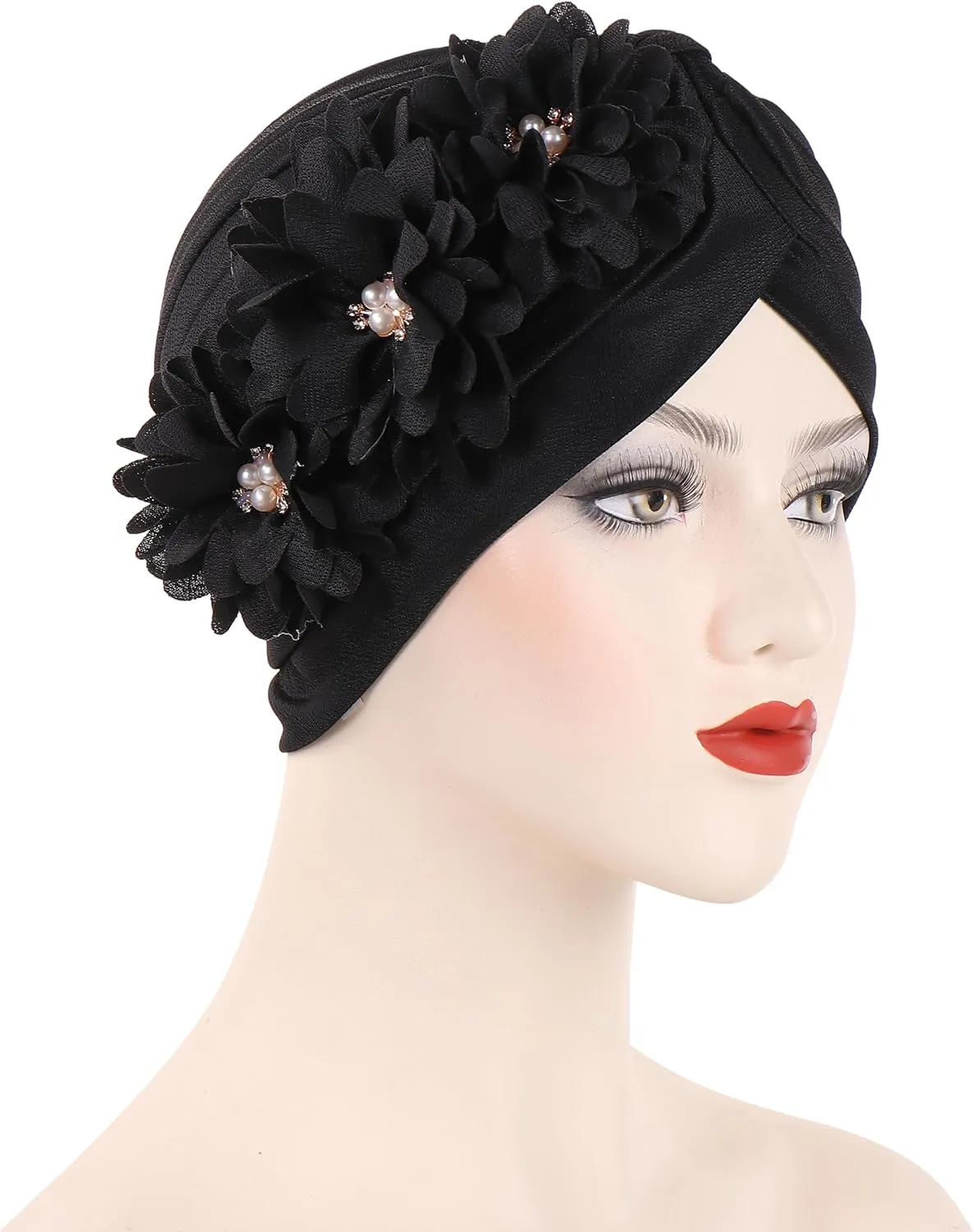 YYAOJHAO Women Flower Turban Hats - Ruffle Pre Tied Headwrap Caps Chemo Beanies Hijab Headscarf for Cancer Patient Hair Loss